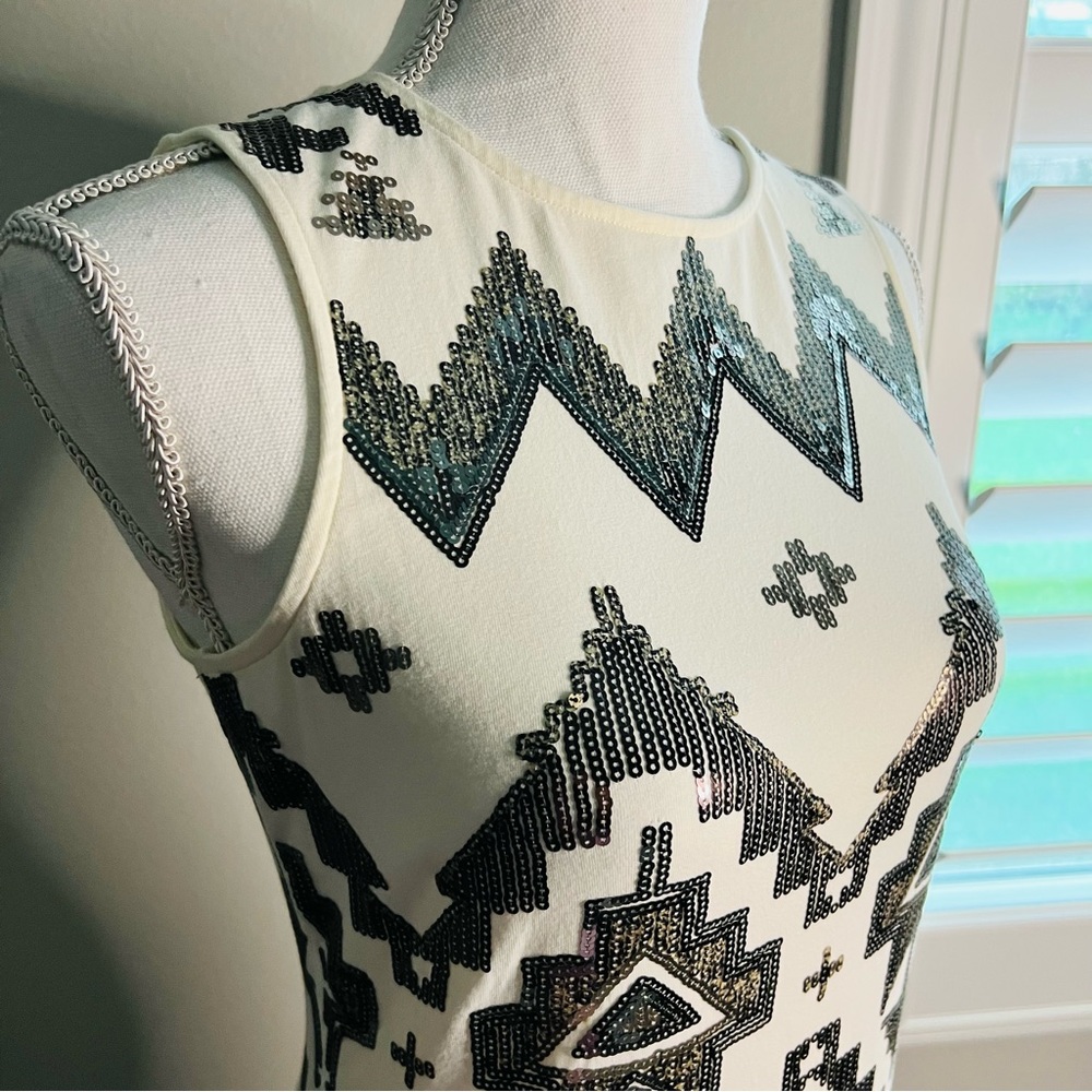 White dress sequin detail. Express, size S. Stretchy and comfortable.